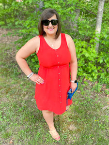 Bright Red Sleeveless Button Detail Dress (S&L)