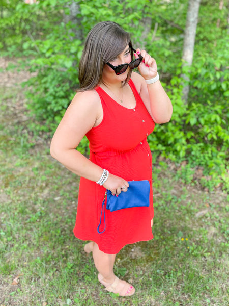 Bright Red Sleeveless Button Detail Dress (S&L)