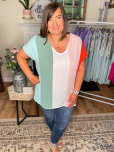 Ivory Coral Mint Colorblock Top (1X-3X)