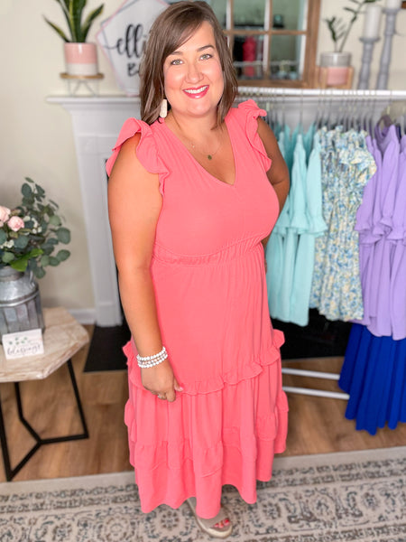 Bright Coral Pink Sleeve Dress
